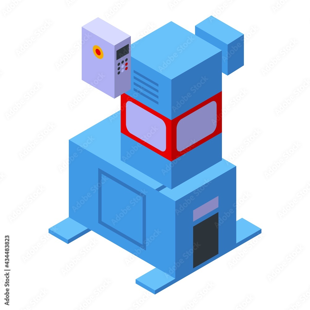 Poster press machine conveyor icon. isometric of press machine conveyor vector icon for web design isolated