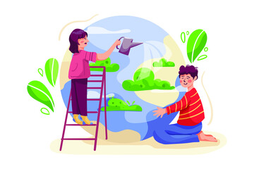 Mother Earth Day Illustration concept. Flat illustration isolated on white background.