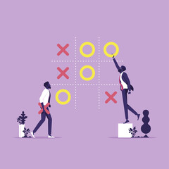 business strategy Decisions and competition concept, Two businessman play Tic Tac Toe Game, illustration vector of business strategy Decisions and competition