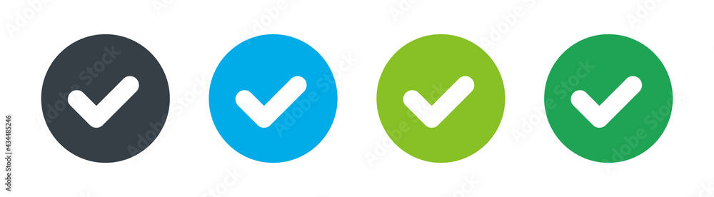 Poster check mark icon set. approved circle tick symbol. done vector sign.