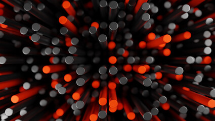 Black and red cylinders abstract background. Abstract Shapes. Big data concept. 3d render
