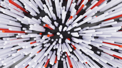 White and red cylinders abstract background. Abstract Shapes. Big data concept. 3d render
