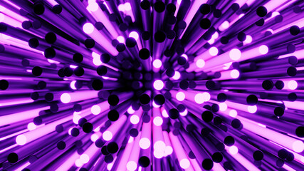 Abstract colorful neon Background. Glowing neon cylinders. Fluorescent light neon tube. Big data concept. 3d render.