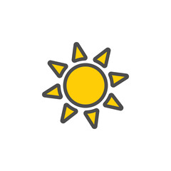 Bright yellow sun colorful vector icon, nature simple illustration. Isolated single icon