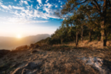 Blur image of  Panoramic sunset view over the mountains
