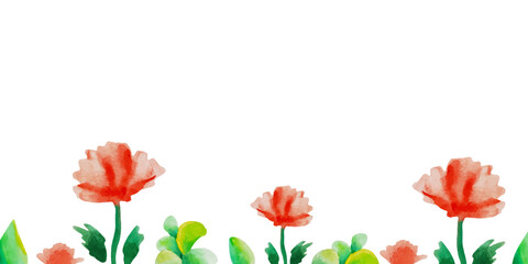 red tulips watercolor isolated border