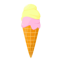 Berry ice cream in a waffle cone on a white background.