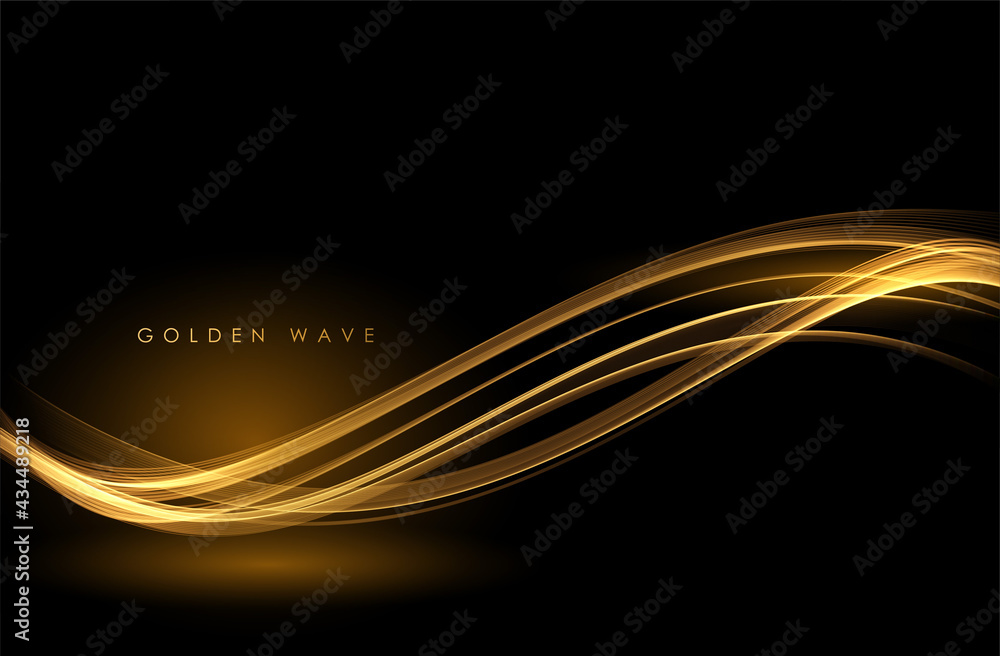 Leinwandbilder abstract gold waves. shiny golden moving lines design element with glitter effect on dark background