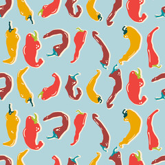 Fototapeta premium Trendy colorful seamless pattern with peppers. Vector illustration