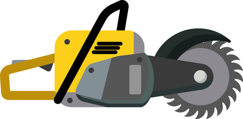 The yellow chainsaw is portable. Tools for sawing wood.