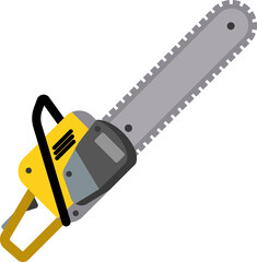 The yellow chainsaw is portable. Tools for sawing wood.