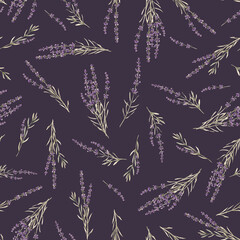 Beautiful seamless floral provence pattern with watercolor hand drawn gentle lavander flowers. Stock illustration.