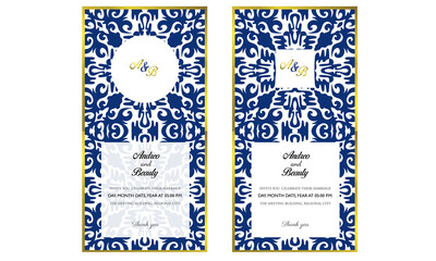 Luxurious wedding invitation card with gold texture ornament. Minimalist and classic vector design templates with luxurious nuances.