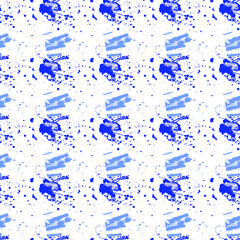 Seamless pattern with a pattern of blue spots of paint on a white background. Vector. Use for fabric, wallpaper, wrapping paper, napkins, diapers, backdrops.
