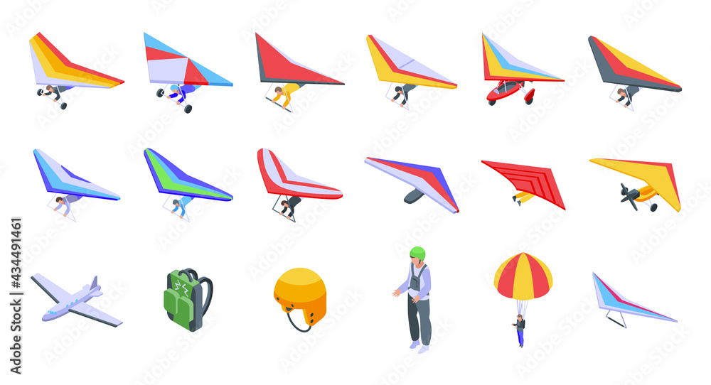 Poster hang glider icons set. isometric set of hang glider vector icons for web design isolated on white ba