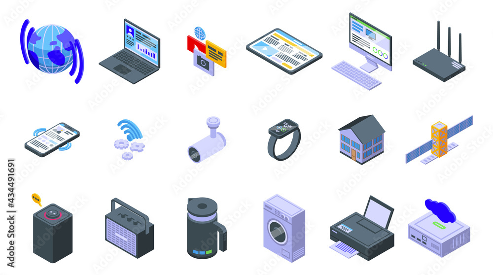 Poster internet connection icons set. isometric set of internet connection vector icons for web design isol