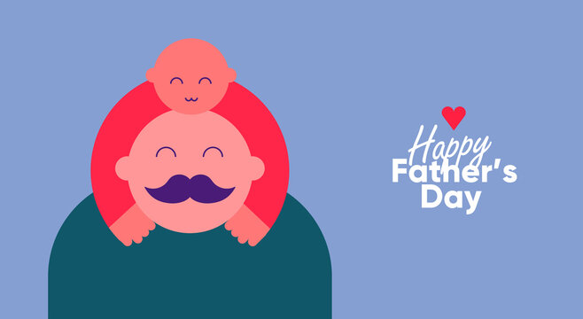 Father's Day is a day of honouring fatherhood and paternal bonds. Children hug dad. Flat vector illustration. Minimalistic background for poster, postcard, banner.