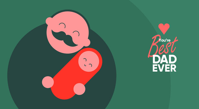 Father's Day is a day of honouring fatherhood and paternal bonds. Children hug dad. Flat vector illustration. Minimalistic background for poster, postcard, banner.