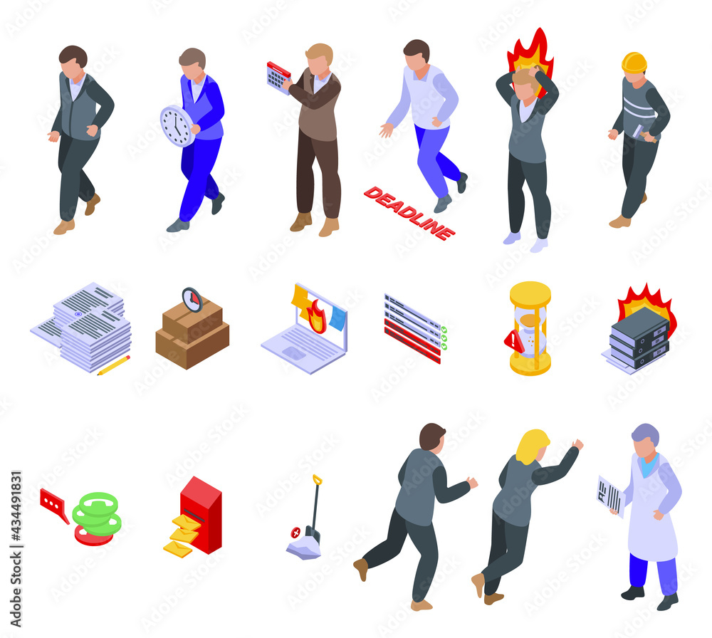 Poster rush job icons set. isometric set of rush job vector icons for web design isolated on white backgrou