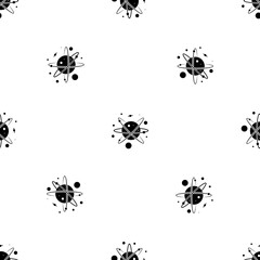 Seamless pattern of repeated black cosmic symbols. Elements are evenly spaced and some are rotated. Vector illustration on white background