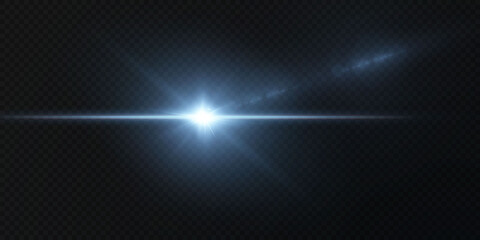 Blue horizontal lens flares pack. Laser beams, horizontal light rays.Beautiful light flares. Glowing streaks on dark background. Collection effect light blue line png.