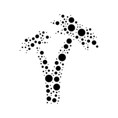 A large palm trees symbol in the center made in pointillism style. The center symbol is filled with black circles of various sizes. Vector illustration on white background