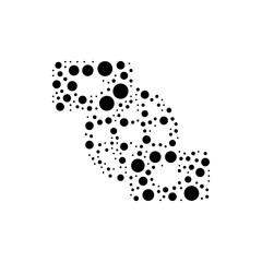A large videoconference symbol in the center made in pointillism style. The center symbol is filled with black circles of various sizes. Vector illustration on white background