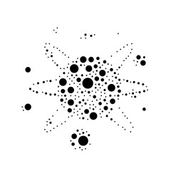 A large cosmic symbol in the center made in pointillism style. The center symbol is filled with black circles of various sizes. Vector illustration on white background