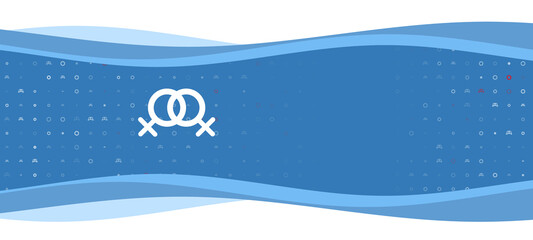 Obraz na płótnie Canvas Blue wavy banner with a white lesbian symbol on the left. On the background there are small white shapes, some are highlighted in red. There is an empty space for text on the right side