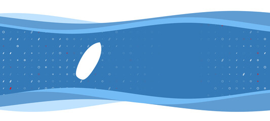Obraz na płótnie Canvas Blue wavy banner with a white surf board symbol on the left. On the background there are small white shapes, some are highlighted in red. There is an empty space for text on the right side