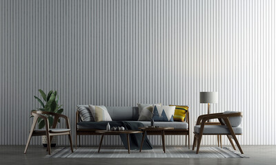 The decoration mock up interior design and living room with white wall texture background