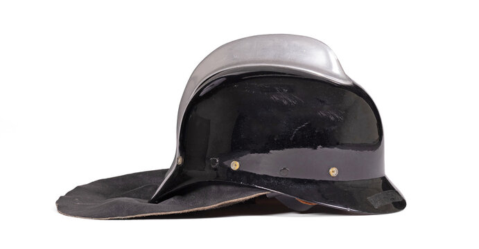 Vintage leather fireman helmet, isolated
