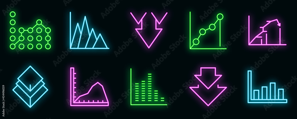 Poster regression icons set. outline set of regression vector icons neon color on black