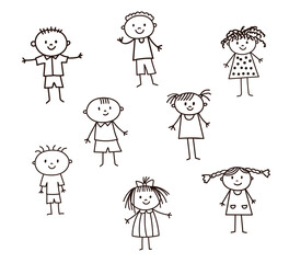 Cute stick boys and girls. Vector illustration in doodle style