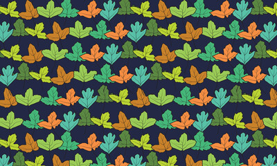 Colorful leaves vector silhouettes seamless pattern background. Great for fabric, textile print, packaging or giftwrap, wallpaper. Surface pattern design.