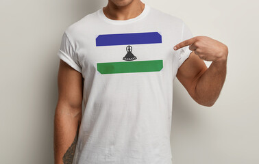 Lesotho Flag on white man t-shirt