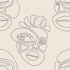 Seamless pattern of minimalist contemporary portrait woman beauty surreal face