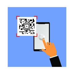 hand squeeze the smartphone and QR barcode on it
