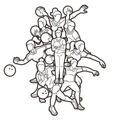 Bowling Sport Players Women Bowler Action Cartoon Graphic Vector