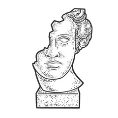broken head of statue sketch raster illustration