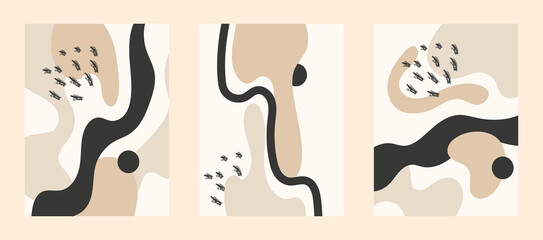 Abstract vector wall arts set. Organic shape for poster, print, cover, wallpaper.