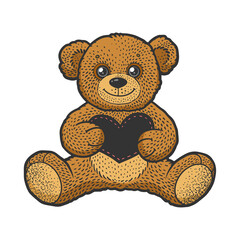Teddy bear toy sketch raster illustration