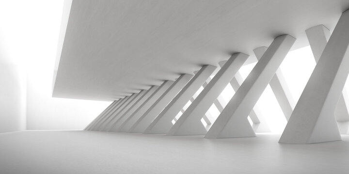 Abstract 3d rendering of empty concrete space with light and shadow on the column structure, Futuristic architecture. © nuchao