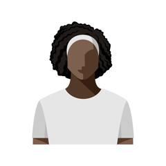 Young African American woman in white t-shirt, color portrait in flat style, icon, female avatar. Isolated vector illustration