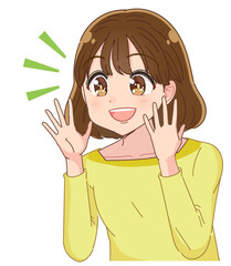 大声を出して応援する女性 アニメタッチ