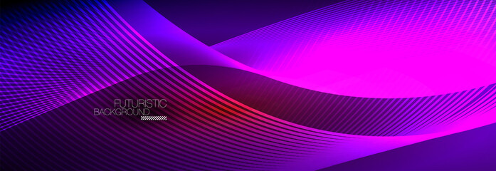 Abstract neon glowing light in the dark with waves. Shiny magic energy and motion concept, vector abstract wallpaper background