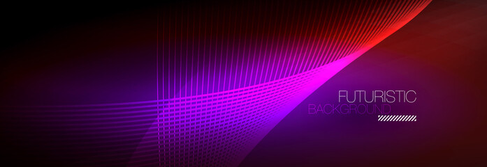 Obraz premium Abstract neon glowing light in the dark with waves. Shiny magic energy and motion concept, vector abstract wallpaper background