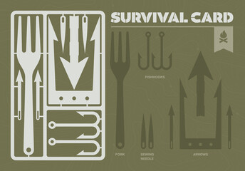 Vector Survival card. Design for laser cut. Size as a classic payment card.