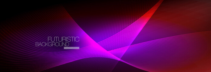 Abstract neon glowing light in the dark with waves. Shiny magic energy and motion concept, vector abstract wallpaper background