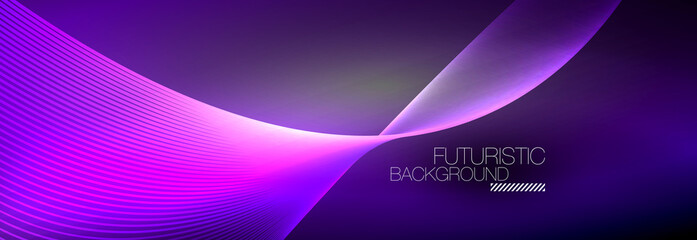 Abstract neon glowing light in the dark with waves. Shiny magic energy and motion concept, vector abstract wallpaper background